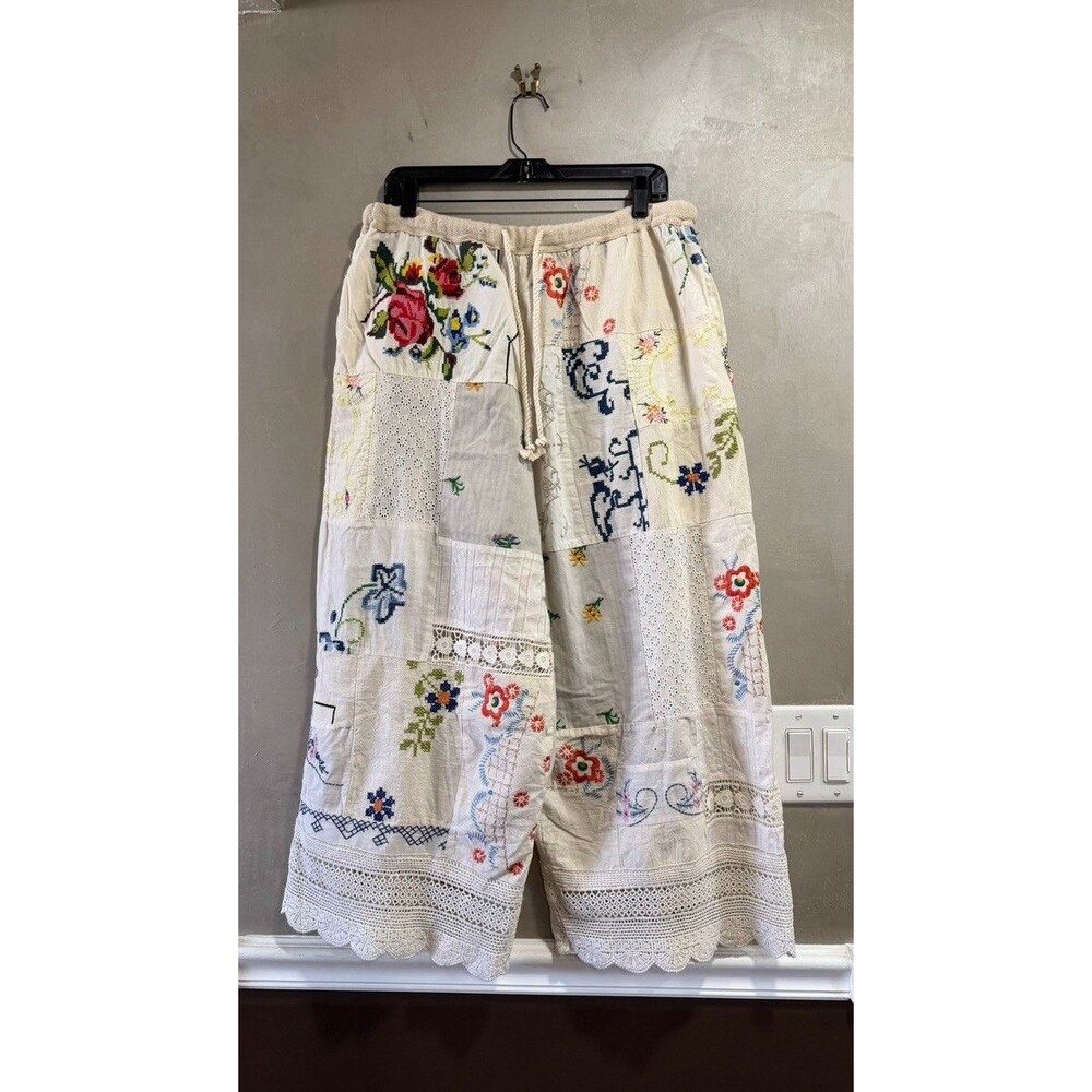 Free People Wallflower Pull-On Pants Embroidered Patchwork L Imperfection - Picture 5 of 7